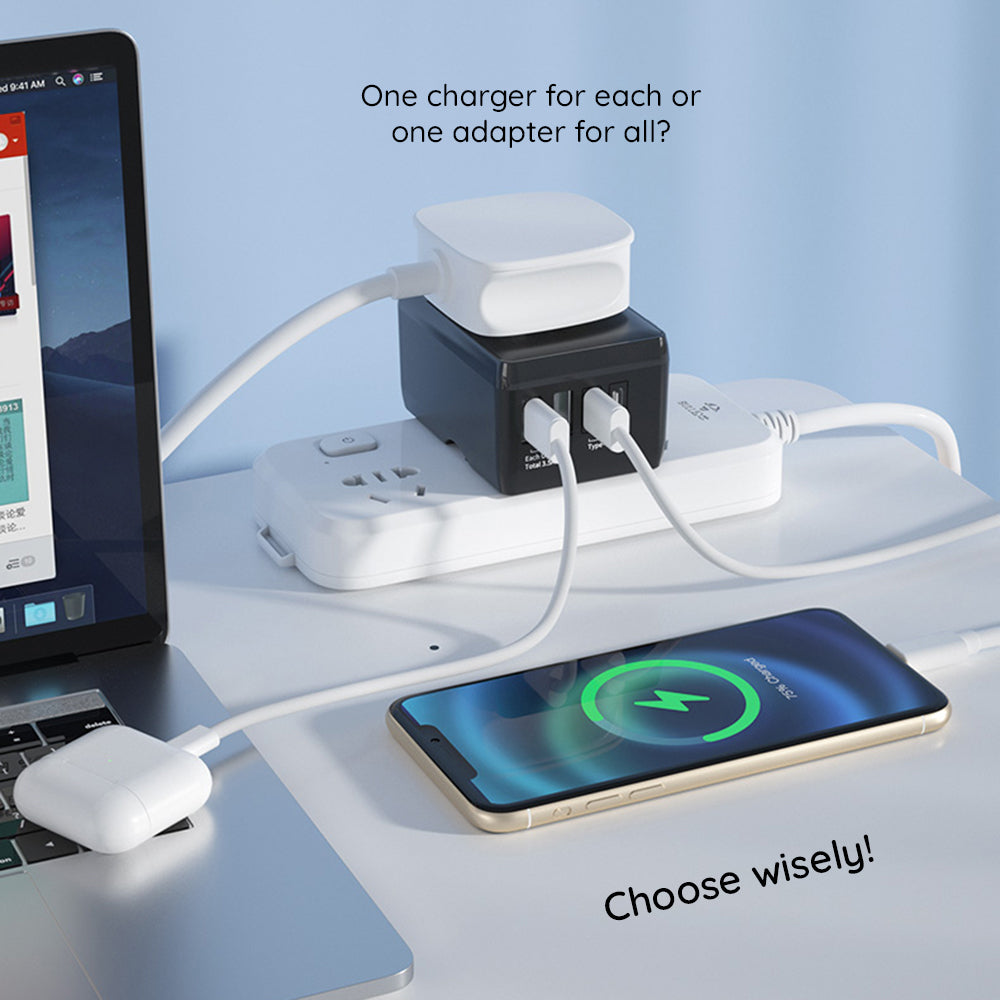 Techsuit - Travel Adapter (HHt204A) - 15W, 2xUSB-C, 2xUSB, EU, UK, AUS, US - Black