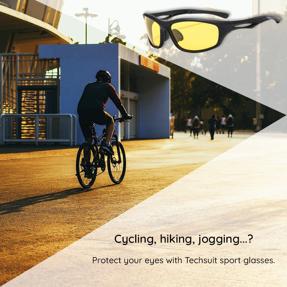 Techsuit - Bike Glasses (9309) - for Cycling and Sport Outdoor Activities, Polarized, PC Frame, Unisex - Black / Yellow