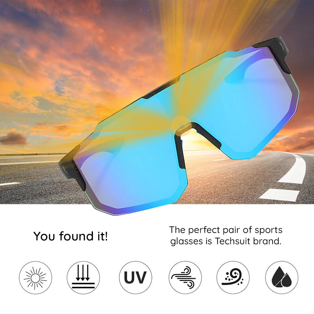 Techsuit - Bike Glasses (9337) - for Cycling, Sport Outdoor Activities, with UV Protection, PC Frame, Unisex - Black / S