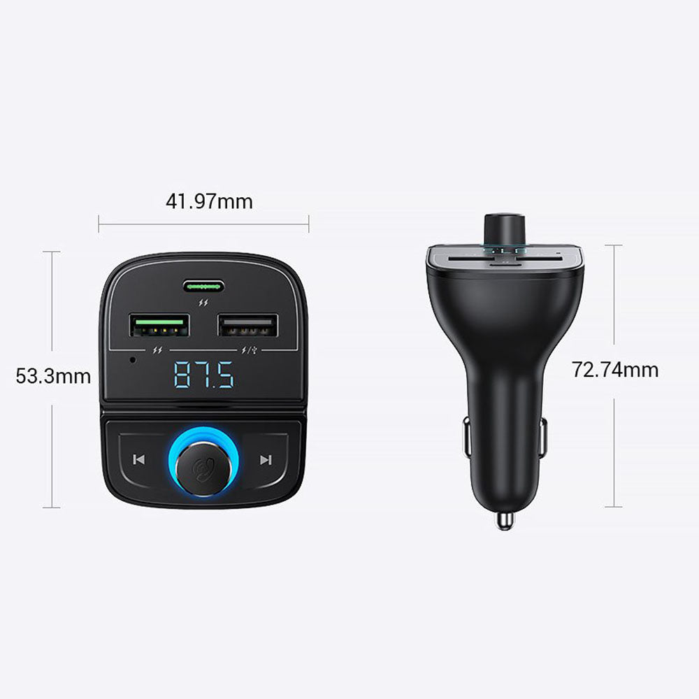 Ugreen - FM Modulator with Car Charger CD229 (80910) - 2x USB-A, 1xType-C, TF Card Slot with LED Display, 31.5W - Black