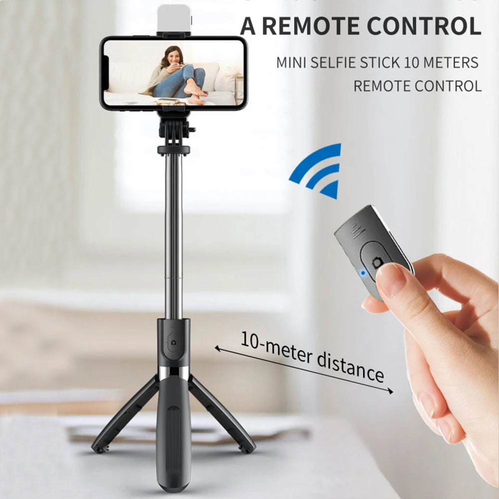 Techsuit - Selfie Stick (L02s) - Stable Tripod with Bluetooth Remote Control and Fill Light, Stainless Steel, 104cm - Bl