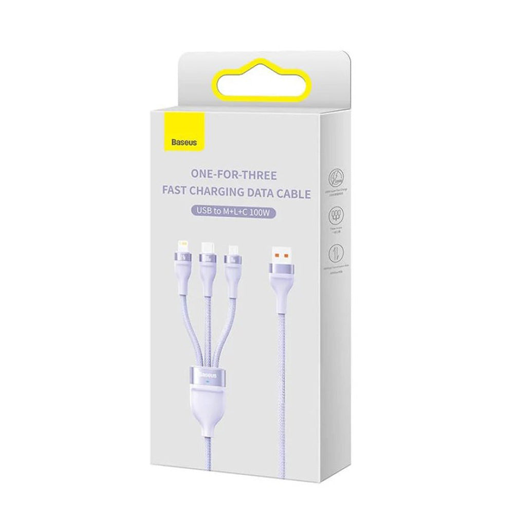 Baseus - Data Cable Flash Series 2 (CASS030005) - Fast Charge, USB to Type-C, Lightning, Micro-USB, 100W, 1.2 m - Purple