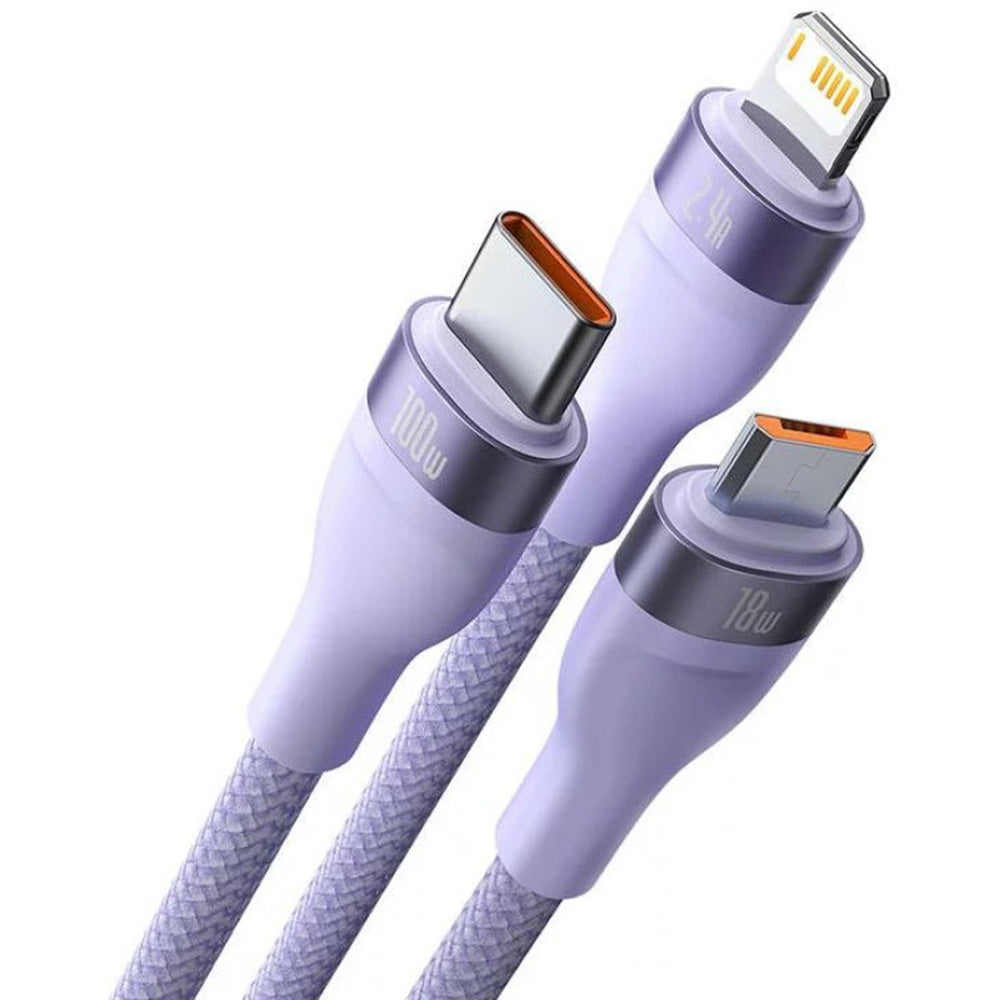 Baseus - Data Cable Flash Series 2 (CASS030005) - Fast Charge, USB to Type-C, Lightning, Micro-USB, 100W, 1.2 m - Purple