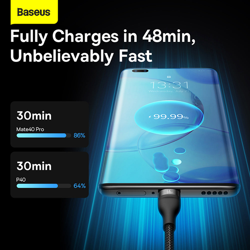 Baseus - Data Cable Flash Series 2 (CASS040001) - Fast Charge, USB to Type-C, Lightning, Micro-USB, 66W, 1.2 m - Black