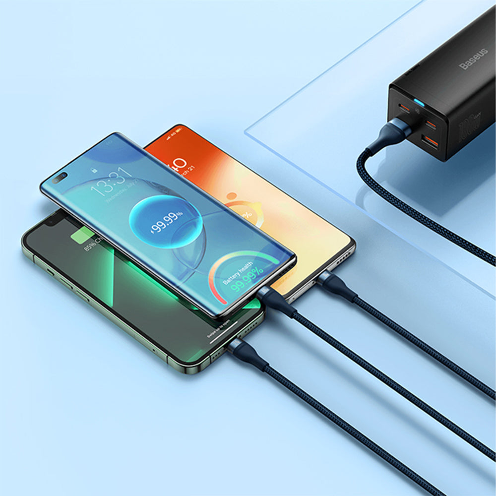 Baseus - Data Cable Flash Series 2 (CASS040003) - Fast Charge, USB to Type-C, Lightning, Micro-USB, 66W, 1.2 m - Blue