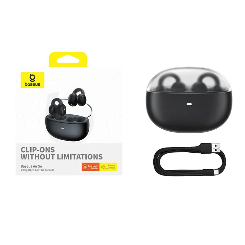 Baseus - Wireless Earbuds AirGo 1 Ring (A00069201113-00) - Bluetooth 5.3, TWS, Open-Ear Clip Design - Cluster Black