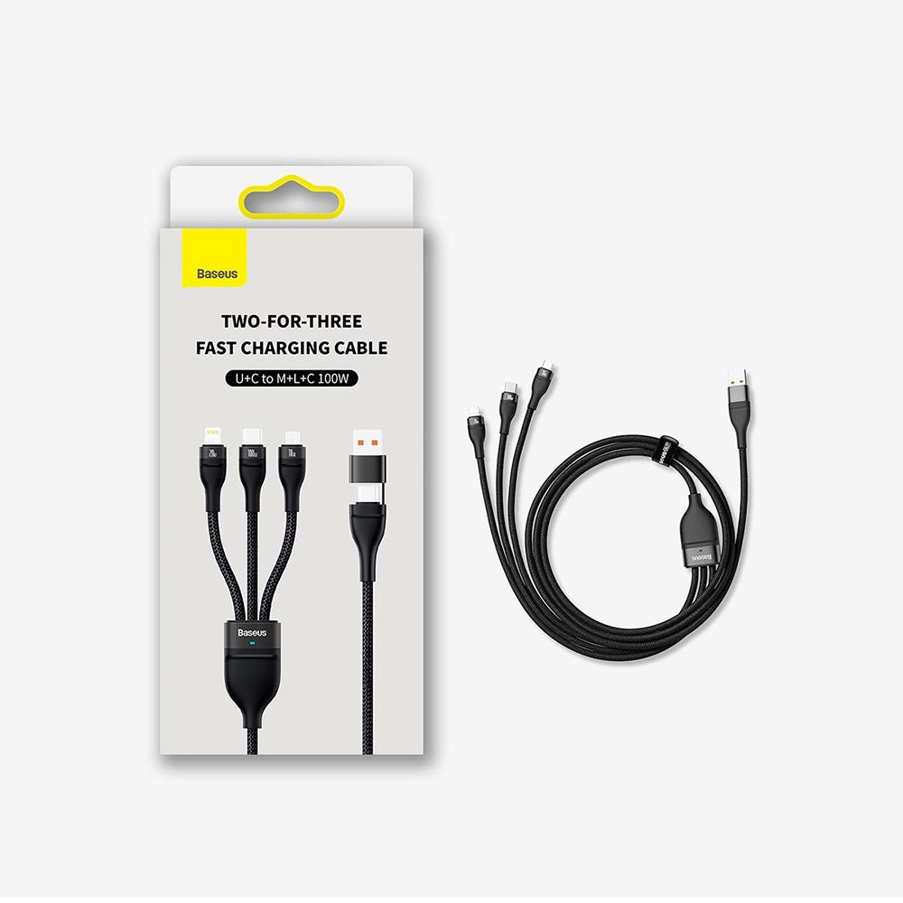Cablu Baseus Flash Series 2 (CASS030101), Type-C/Lightning/Micro-USB, 100W, 1.2m, Negru