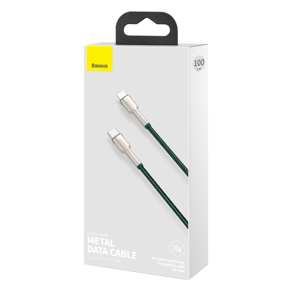 Baseus - Data Cable Cafule Series Metal (CATLJK-A06) - Type-C to Lightning, Fast Charging, 20W, 480Mbps, 1m - Dark Green