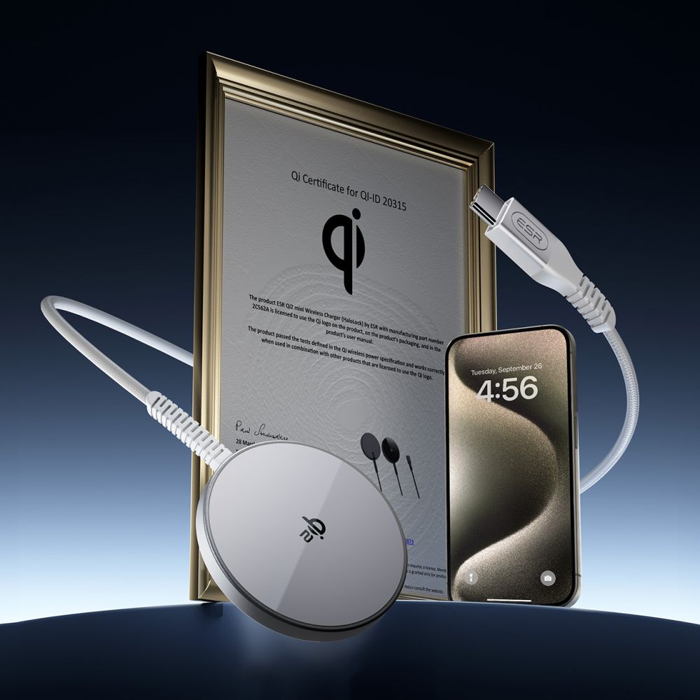 ESR - Mini Magnetic Wireless Charger HaloLock Qi2 - MagSafe Compatible, 15W, with Type-C Cable, 1.5m - Silver