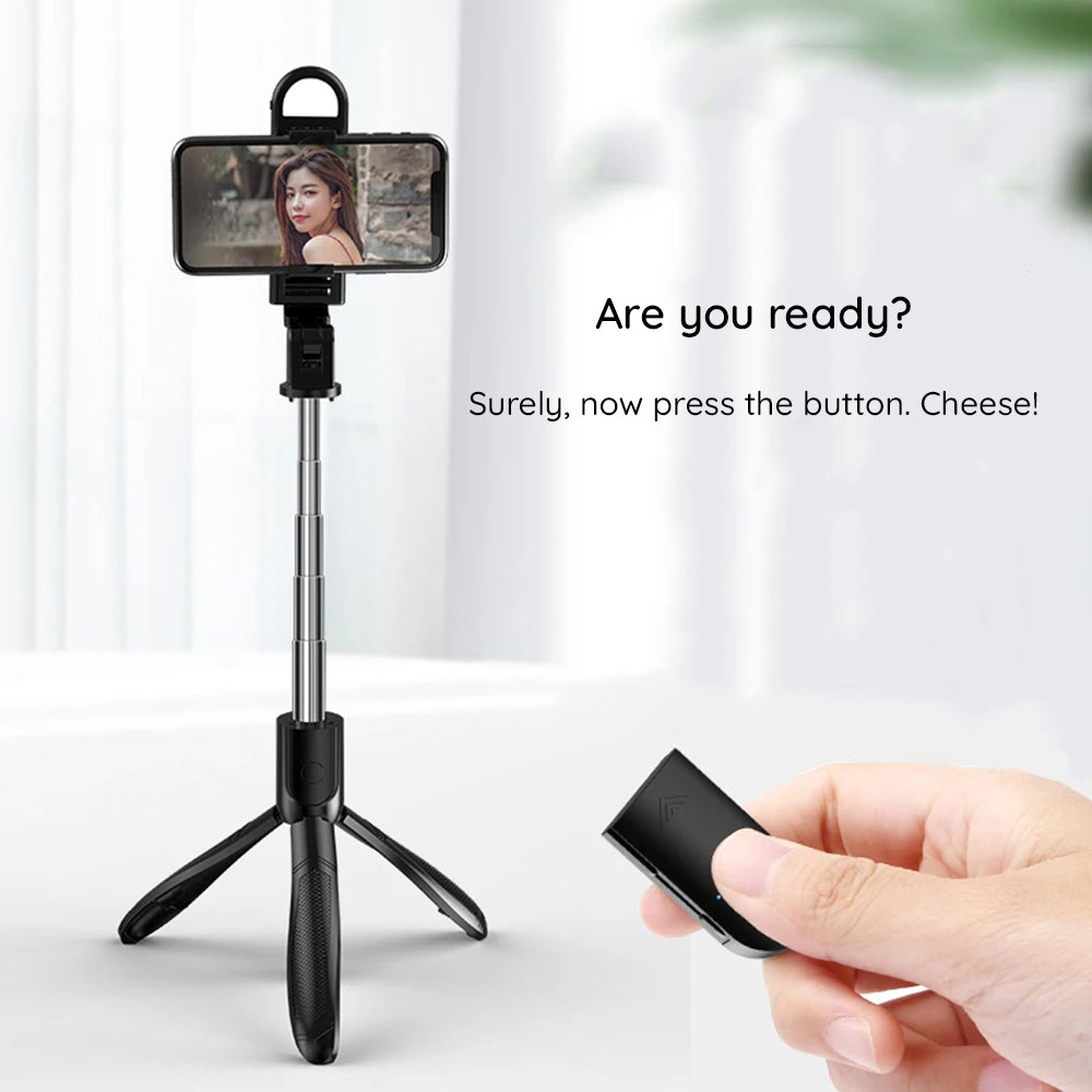 Techsuit - Selfie Stick (S01-S) - Compact Tripod Mount with Bluetooth Remote Control, LED Fill Light, Foldable, 70cm - B