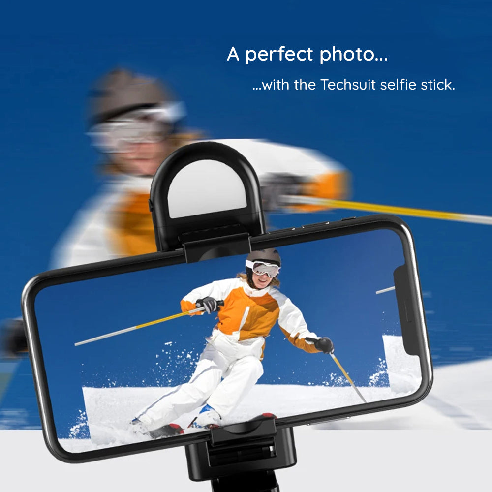 Techsuit - Selfie Stick (S01-S) - Compact Tripod Mount with Bluetooth Remote Control, LED Fill Light, Foldable, 70cm - B