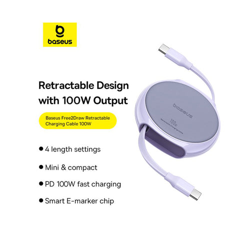 Baseus - Data Cable Pathfinder Series (P10368400511-00) - Type-C to Type-C, 100W, 1m, Retractable - Nebula Purple