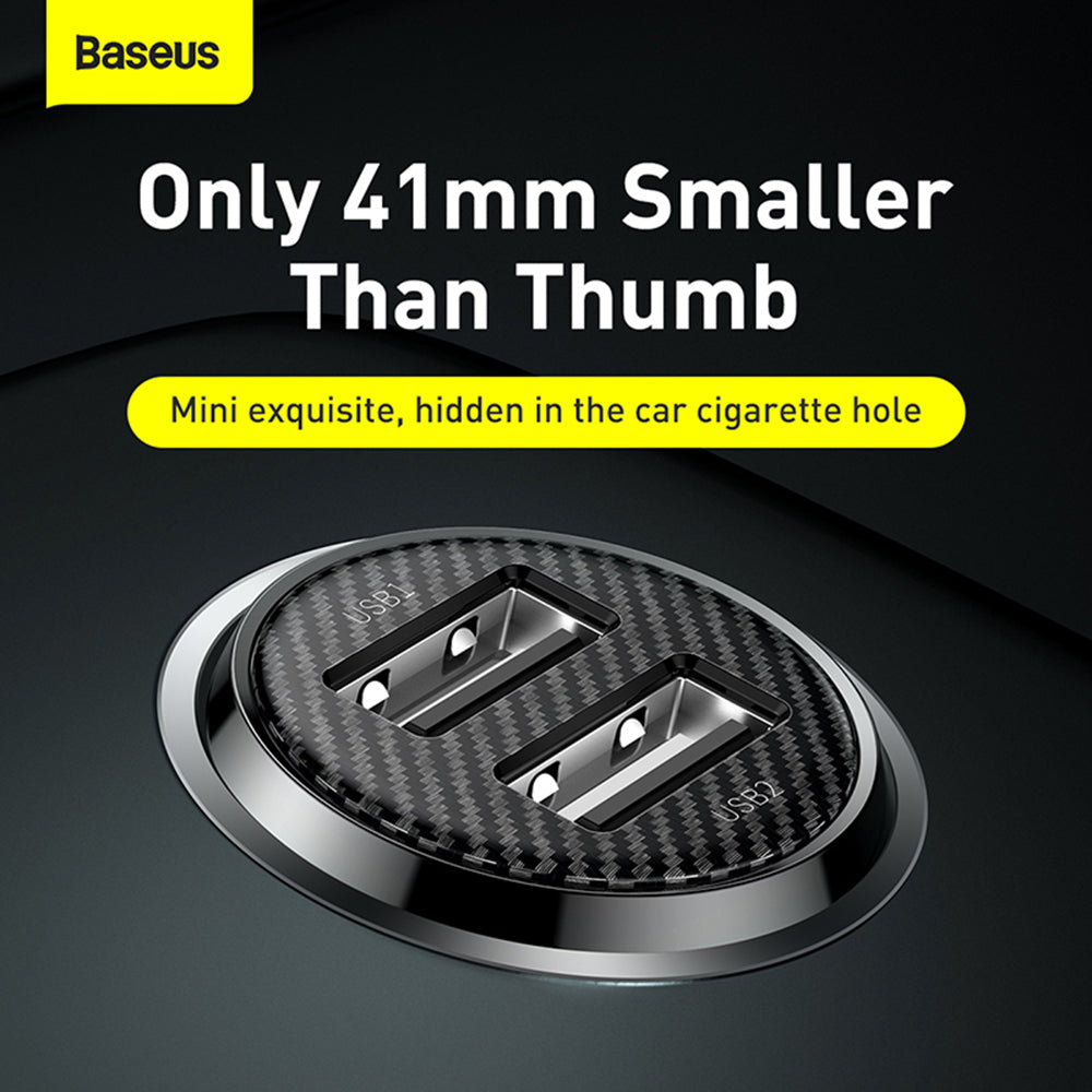 Baseus - Car Charger Grain (CCALL-ML02) - Dual USB, LED Backlight, 5V, 3.1A - White