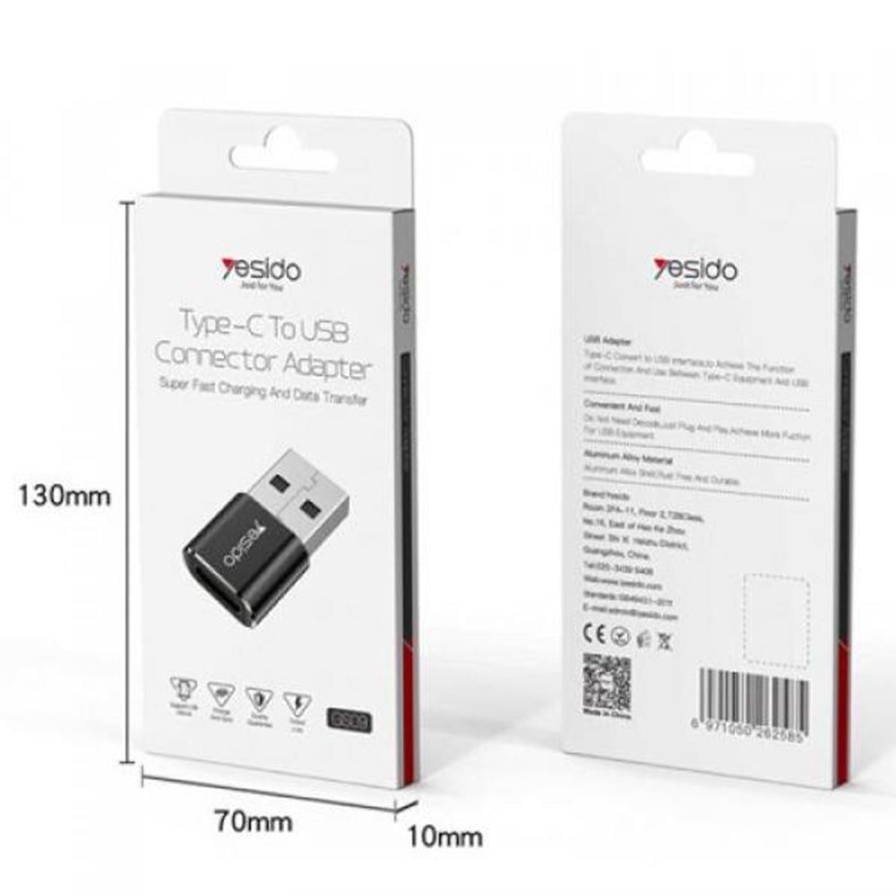 Yesido - OTG Adapter (GS09) - USB to Type-C, Plug & Play, 5Gbps - Black
