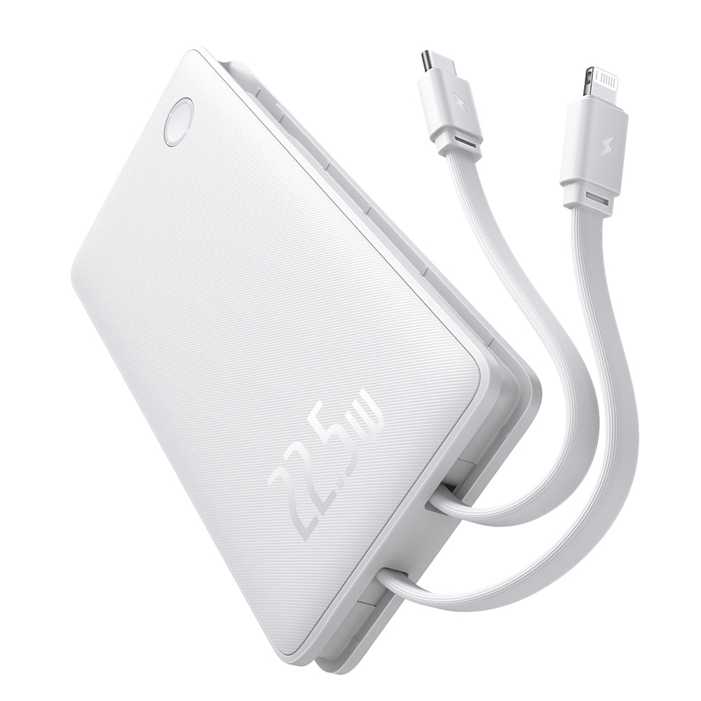 Baseus - Power Bank Airpow Air Lite (P10067501213-00) - USB, Type-C, Dual Cable USB-C, Lightning, 22.5W, 10000mAh - Whit