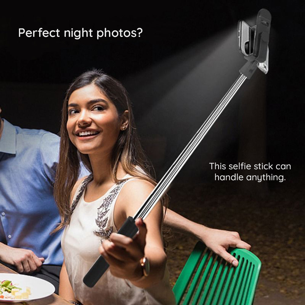 Techsuit - Mini Selfie Stick (S05-S) - Compact Tripod Mount with Bluetooth Remote Control, LED Light, Foldable, 105cm - 