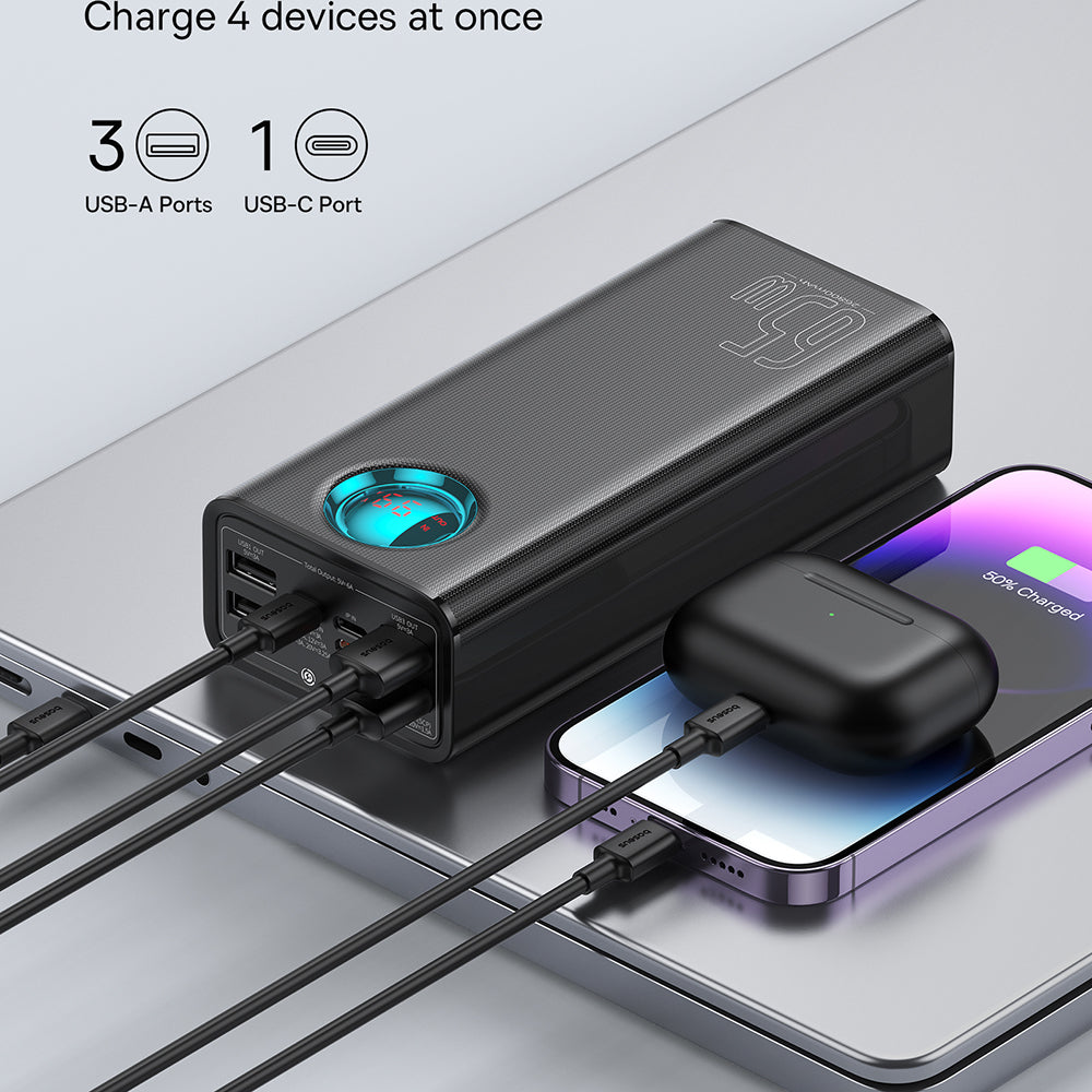 Baseus - Power Bank (P10022402113-00) - 4x USB, Type-C, Lighting, Micro-USB, Fast Charge, 65W, 26800mAh, Cable USB-C - B