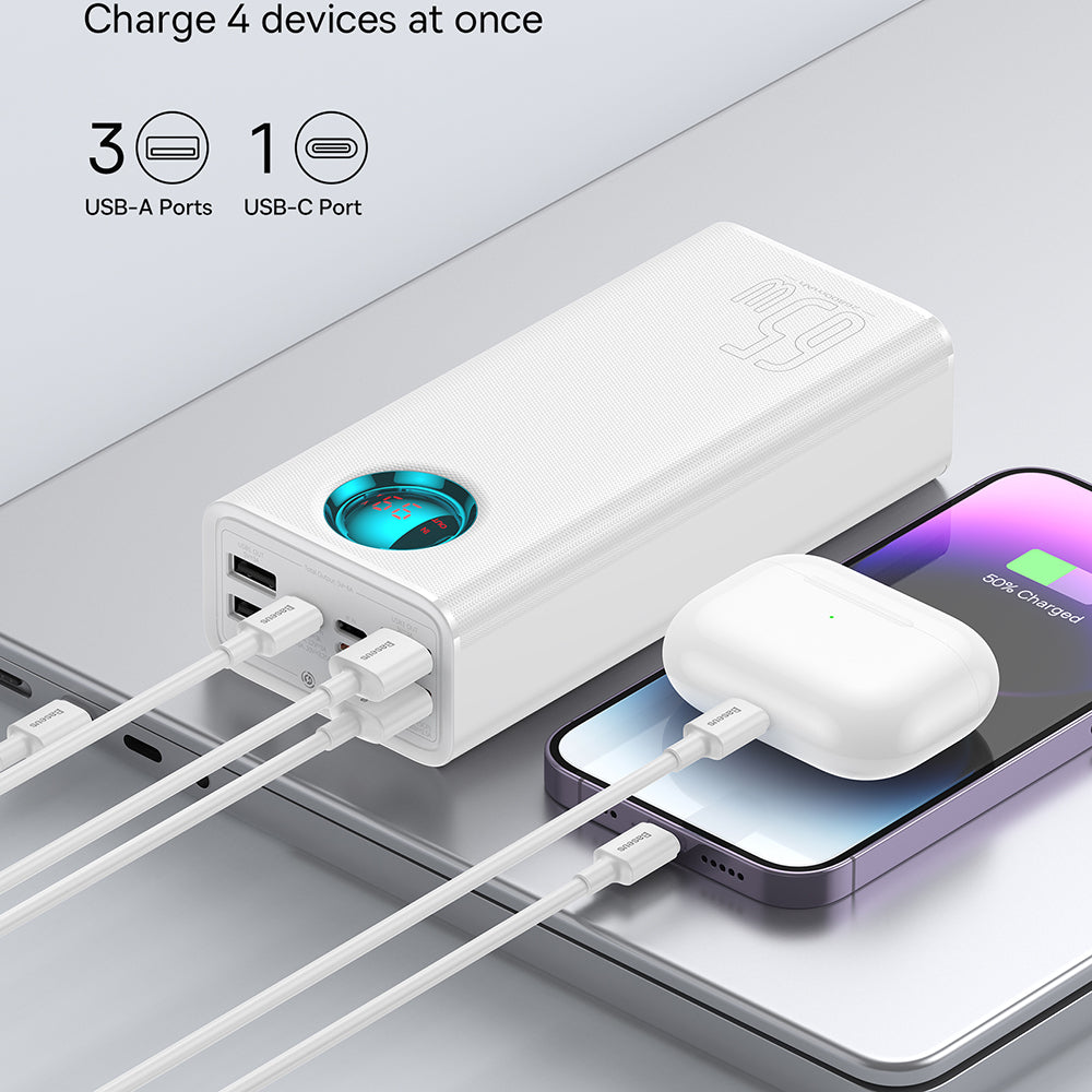 Baseus - Power Bank (P10022402223-00) - 4x USB, Type-C, Lighting, Micro-USB, Fast Charge, 65W, 26800mAh, Cable USB-C - W