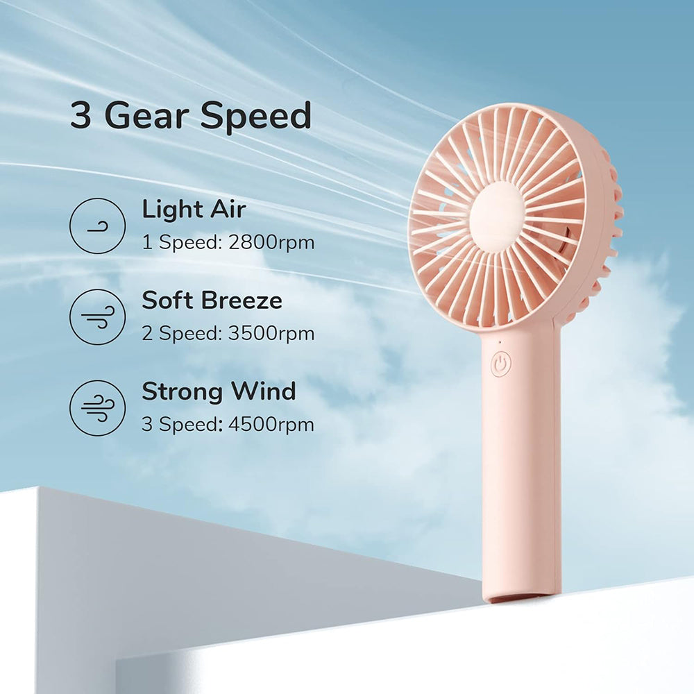 JisuLife - Premium Handheld Fan Life1 Plus (FA21) - Portable, Type-C, 3 Speeds, 2000mAh - Pink