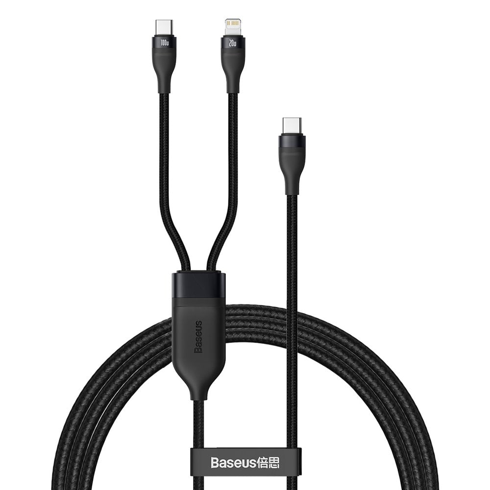 Baseus - Data Cable Flash Series 2in1 (CA1T2-F01) - Type-C to Type-C, Lightning 100W, 1.2m - Black