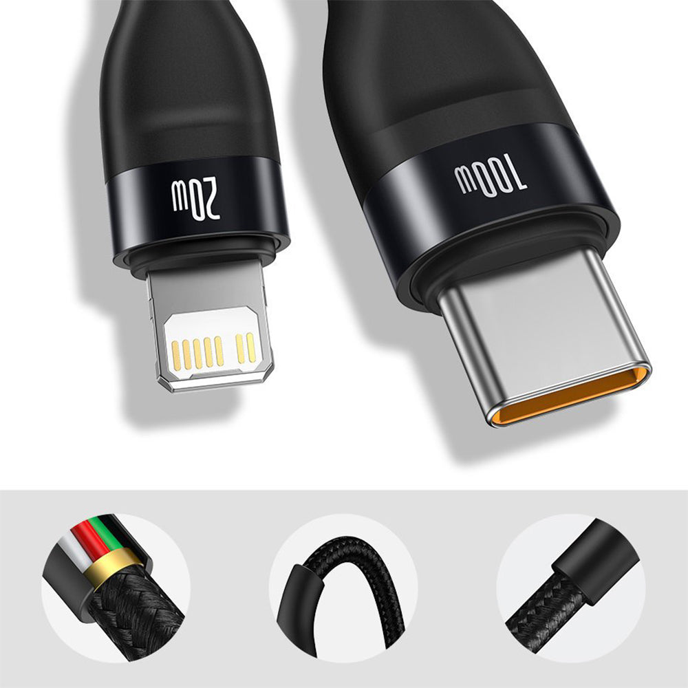 Baseus - Data Cable Flash Series 2in1 (CA1T2-F01) - Type-C to Type-C, Lightning 100W, 1.2m - Black