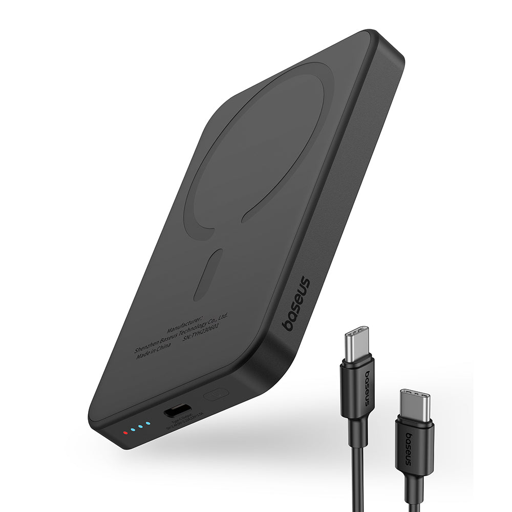 Baseus - Power Bank Mini (P10022107113-00) - Type-C, MagSafe Charging, 20W, 5000mAh, with Cable Type-C, 30cm - Black