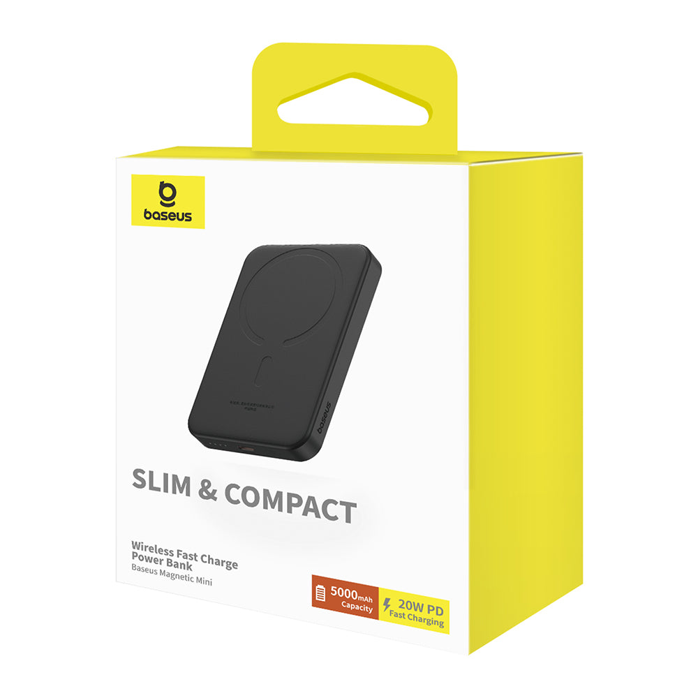 Baseus - Power Bank Mini (P10022107113-00) - Type-C, MagSafe Charging, 20W, 5000mAh, with Cable Type-C, 30cm - Black
