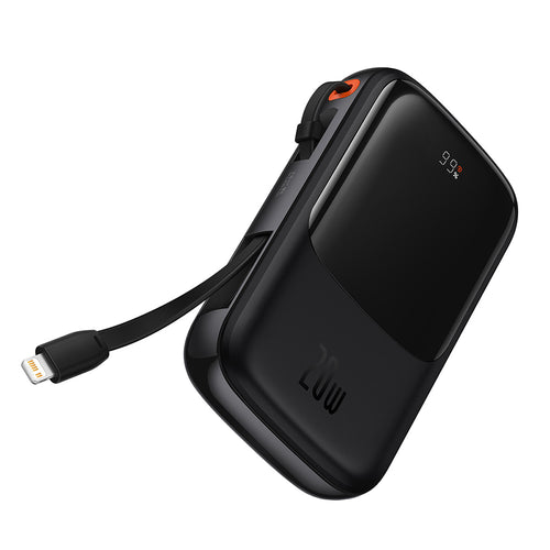 Baseus - Power Bank Qpow Pro (PPQD020001) - Lightning, Type-C, USB, 20W, 10000mAh, Cable Type-C, Lightning, 3A - Black