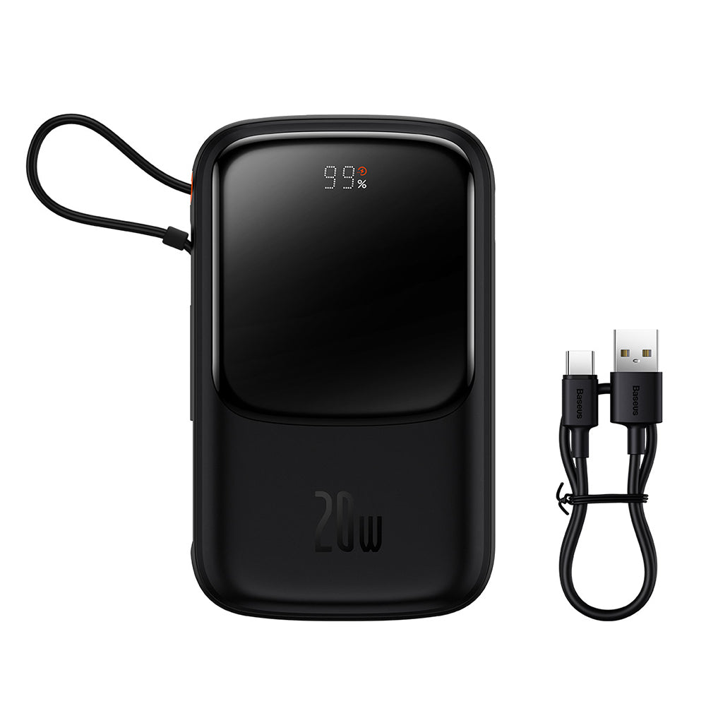 Baseus - Power Bank Qpow Pro (PPQD020001) - Lightning, Type-C, USB, 20W, 10000mAh, Cable Type-C, Lightning, 3A - Black