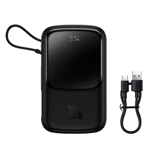 Baseus - Power Bank Qpow Pro (PPQD020001) - Lightning, Type-C, USB, 20W, 10000mAh, Cable Type-C, Lightning, 3A - Black