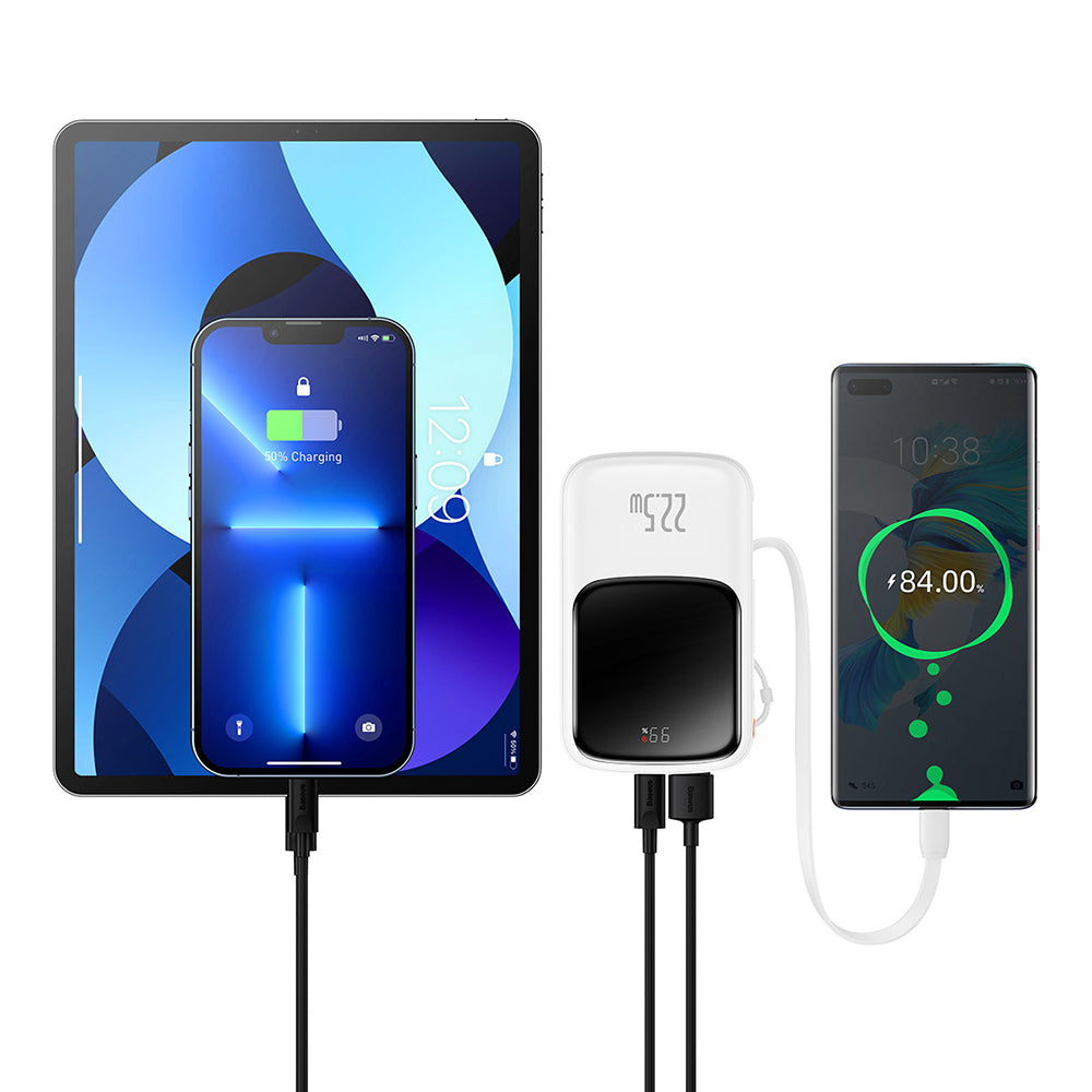 Baseus - Power Bank Qpow Pro (PPQD020102) - Lightning, 2x Type-C, USB, 22.5W, 10000mAh, Cable Type-C, 3A, 30cm - White