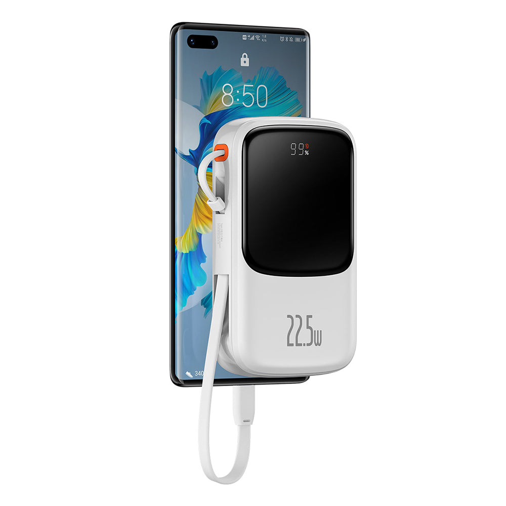 Baseus - Power Bank Qpow Pro (PPQD020102) - Lightning, 2x Type-C, USB, 22.5W, 10000mAh, Cable Type-C, 3A, 30cm - White