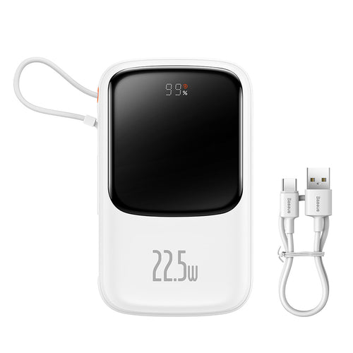 Baseus - Power Bank Qpow Pro (PPQD020102) - Lightning, 2x Type-C, USB, 22.5W, 10000mAh, Cable Type-C, 3A, 30cm - White