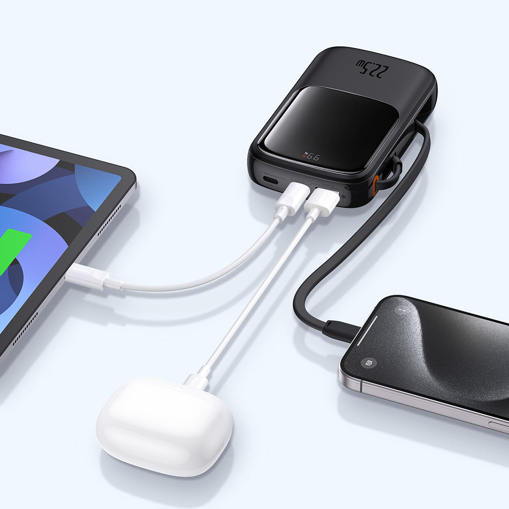 Baseus - Power Bank Qpow Pro+ (P10067101113-00) - Lightning, 2xType-C, USB, 22.5W, Fast Charge, 10000mAh, Cable USB-C - 