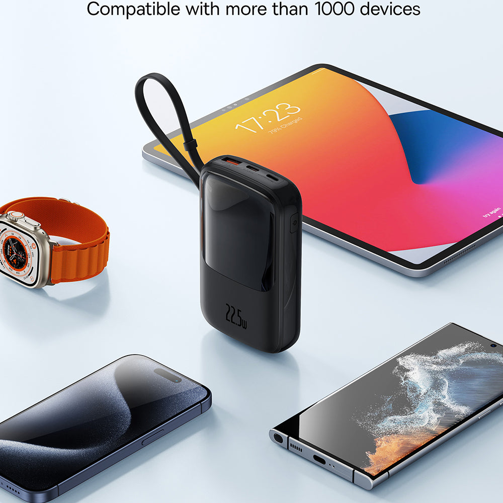 Baseus - Power Bank Qpow Pro+ (P10067101113-00) - Lightning, 2xType-C, USB, 22.5W, Fast Charge, 10000mAh, Cable USB-C - 