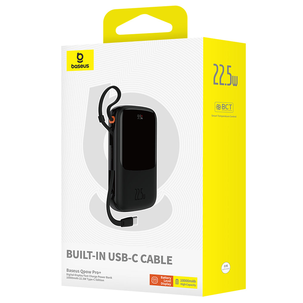 Baseus - Power Bank Qpow Pro+ (P10067101113-00) - Lightning, 2xType-C, USB, 22.5W, Fast Charge, 10000mAh, Cable USB-C - 