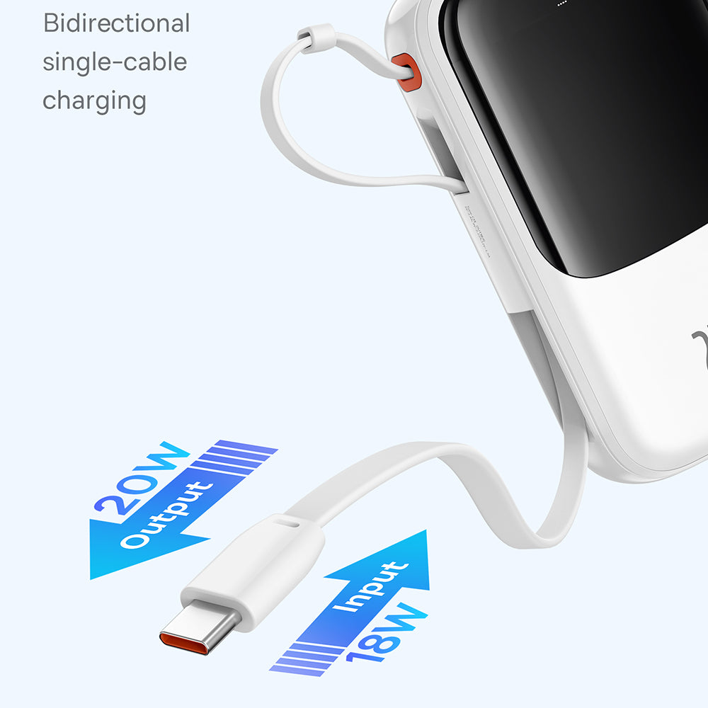Baseus - Power Bank Qpow Pro+ (P10067101213-00) - Lightning, 2x Type-C, USB, 22.5W, 10000mAh, Cable Type-C - White