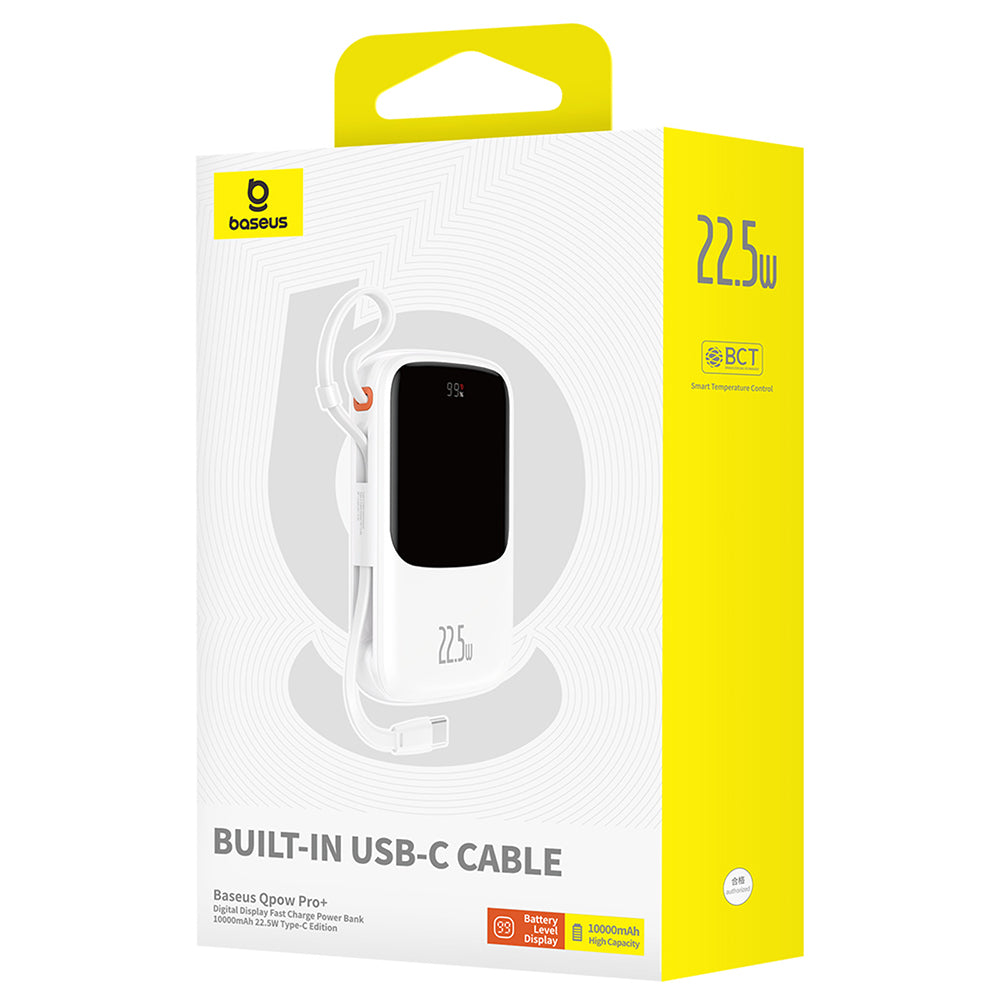 Baseus - Power Bank Qpow Pro+ (P10067101213-00) - Lightning, 2x Type-C, USB, 22.5W, 10000mAh, Cable Type-C - White