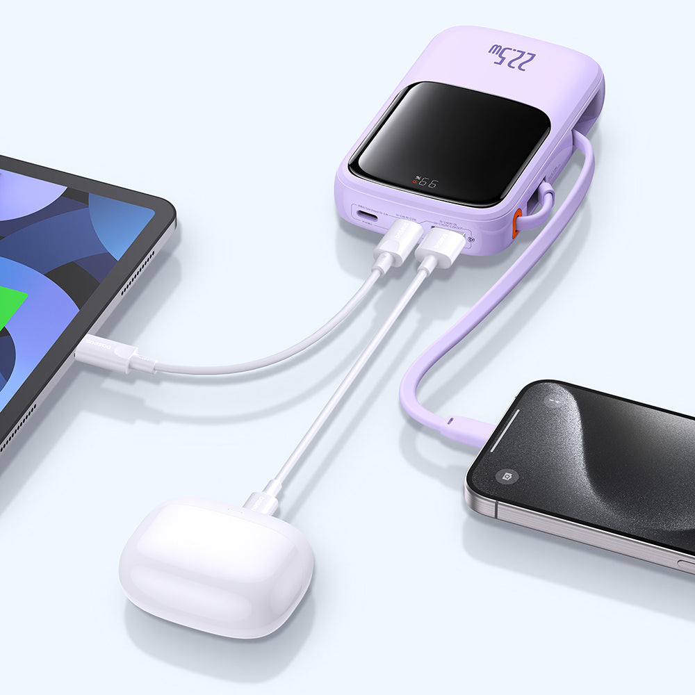 Baseus - Power Bank Qpow Pro+ (P10067101513-00) - Lightning, 2x Type-C, USB, 22.5W, 10000mAh, Cable Type-C - Purple