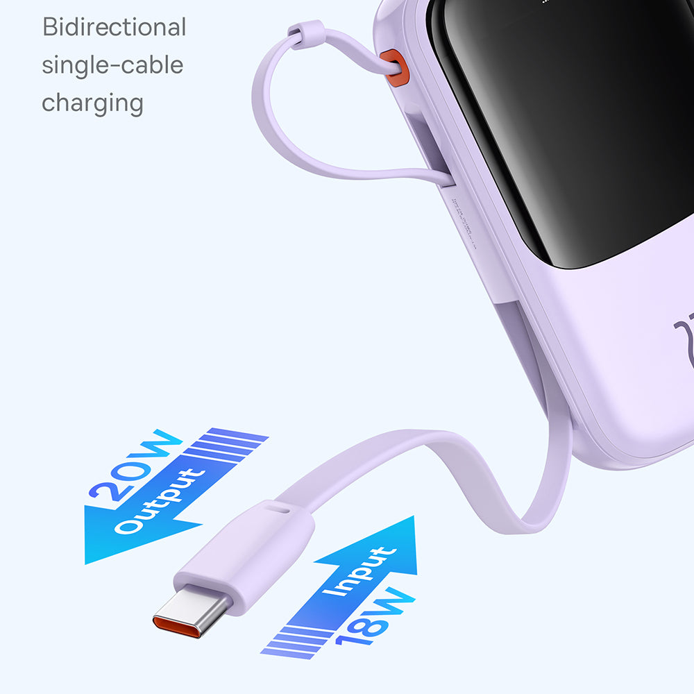 Baseus - Power Bank Qpow Pro+ (P10067101513-00) - Lightning, 2x Type-C, USB, 22.5W, 10000mAh, Cable Type-C - Purple