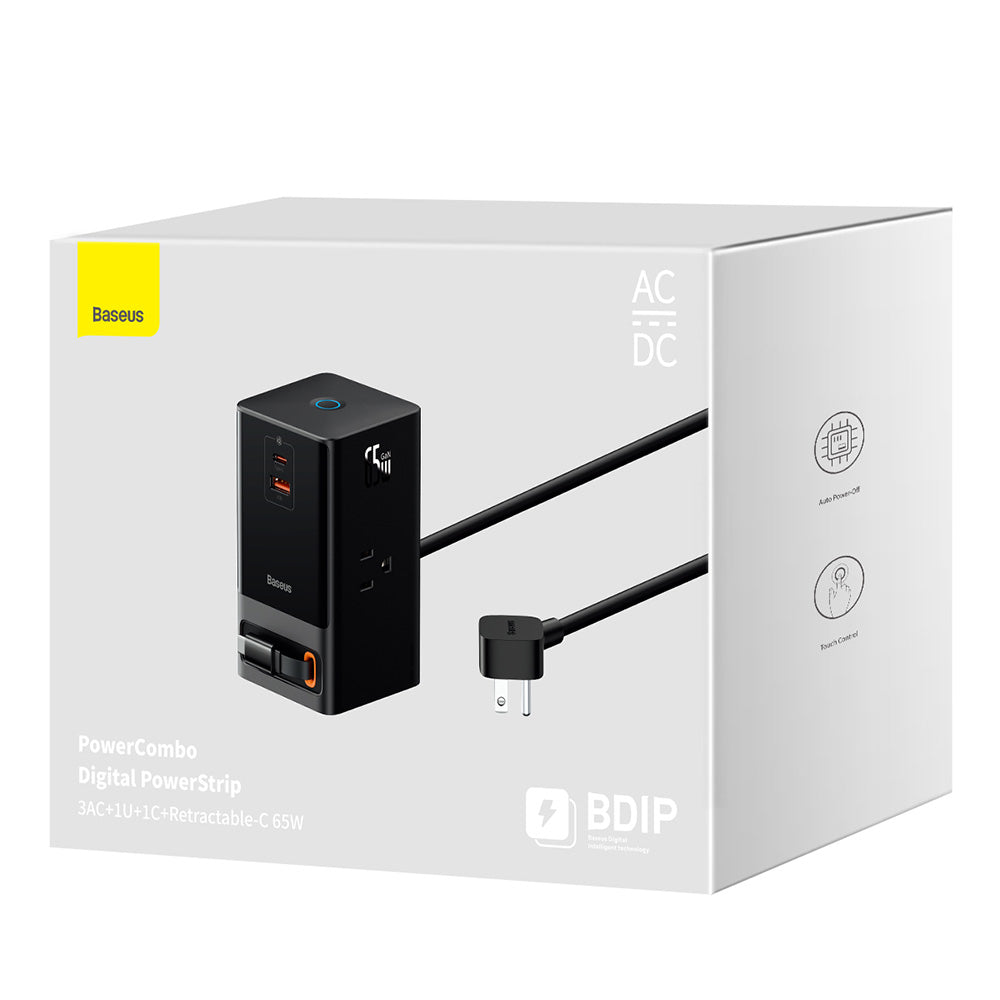 Baseus - Wall Charger PowerCombo Digital PowerStrip (PSLR000101) - 3xAC, USB, Type-C with Type-C Cable, 65W, US Plug - B