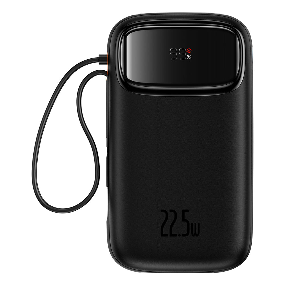 Baseus - Power Bank Qpow Pro+ (P10055003113-00) - Lightning, 2x Type-C, USB, 22.5W, 10000mAh, Cable Type-C, 30cm - Black