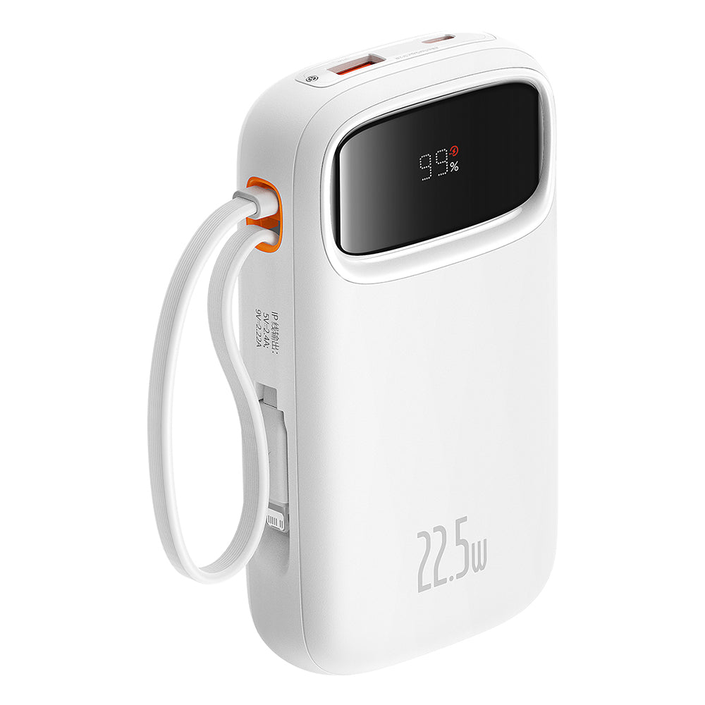Baseus - Power Bank Qpow Pro+ (P10055003223-00) - Lightning, 2x Type-C, USB, 22.5W, 10000mAh, Cable Type-C, 30cm - White