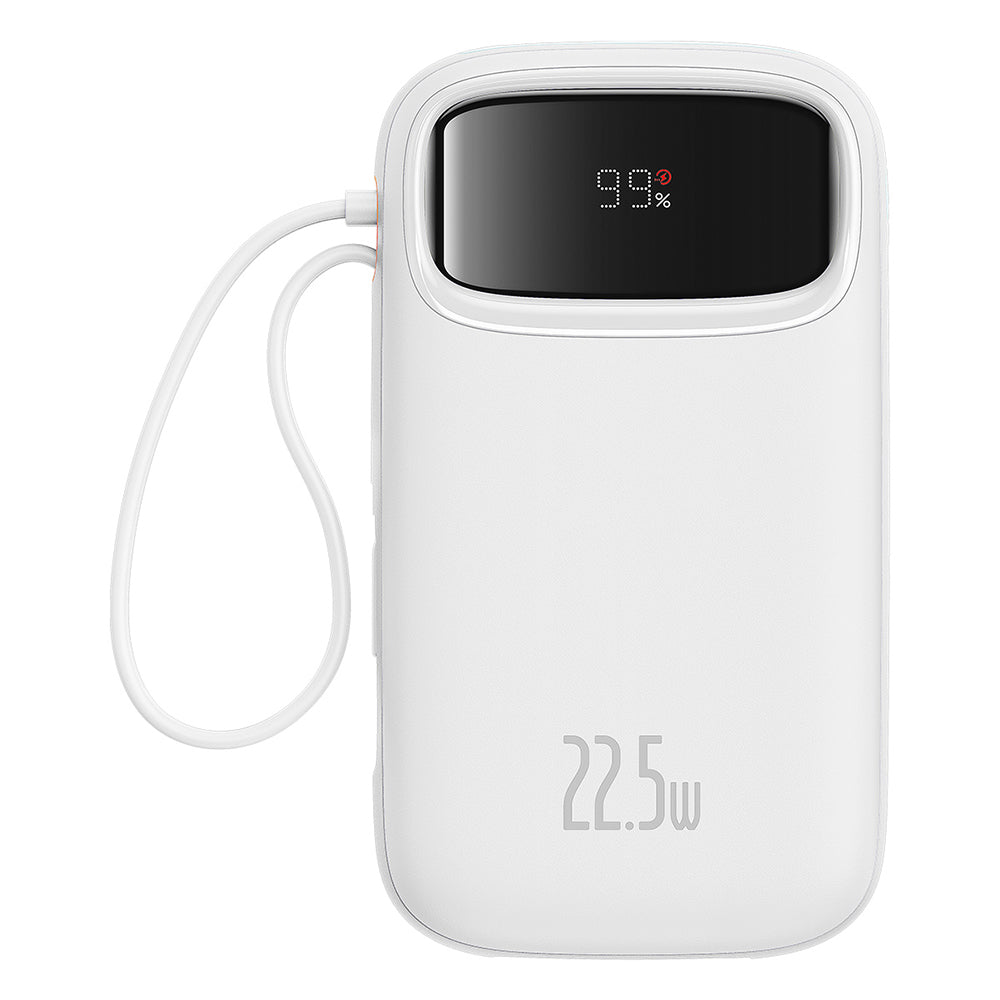 Baseus - Power Bank Qpow Pro+ (P10055003223-00) - Lightning, 2x Type-C, USB, 22.5W, 10000mAh, Cable Type-C, 30cm - White