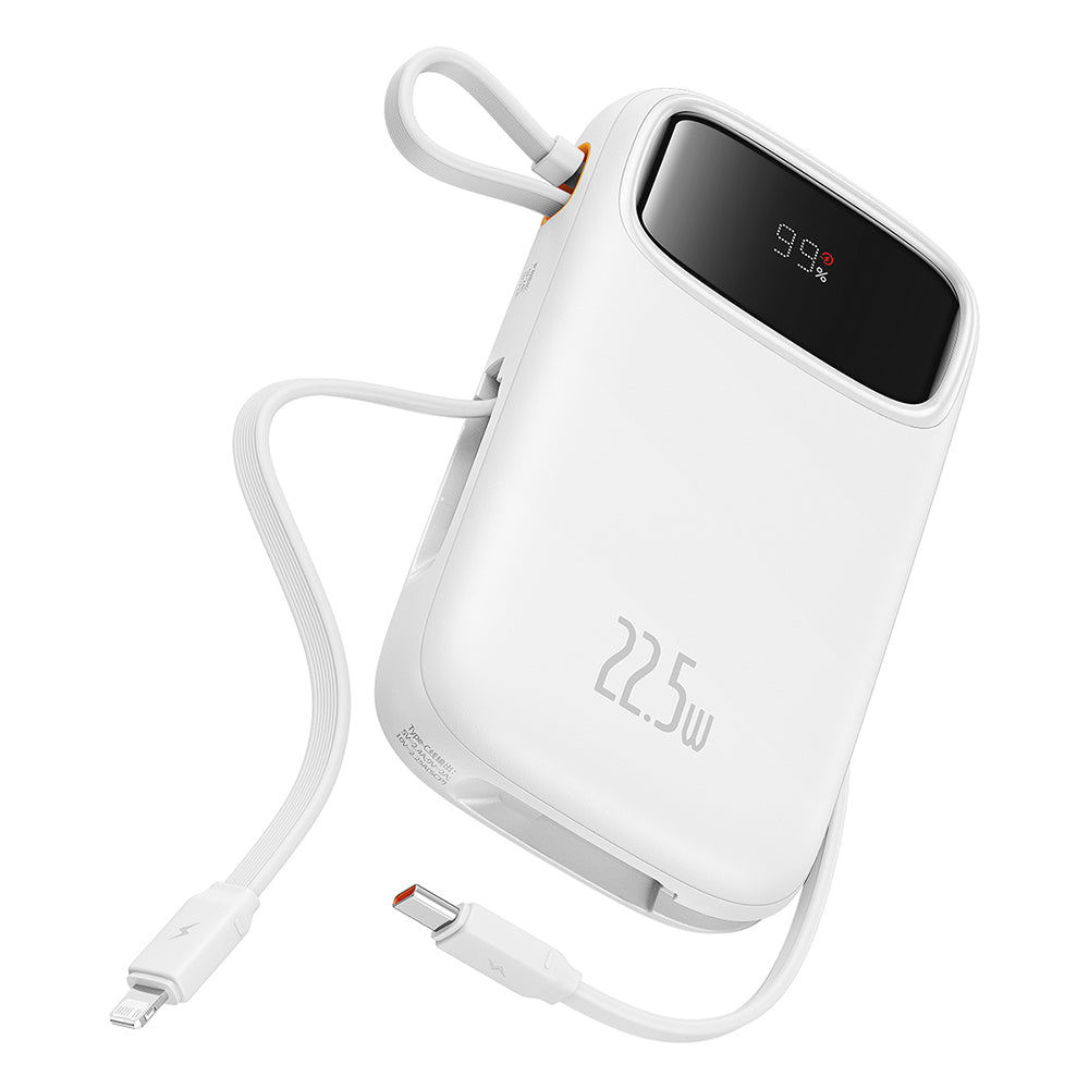 Baseus - Power Bank Qpow Pro+ (P10055003223-00) - Lightning, 2x Type-C, USB, 22.5W, 10000mAh, Cable Type-C, 30cm - White