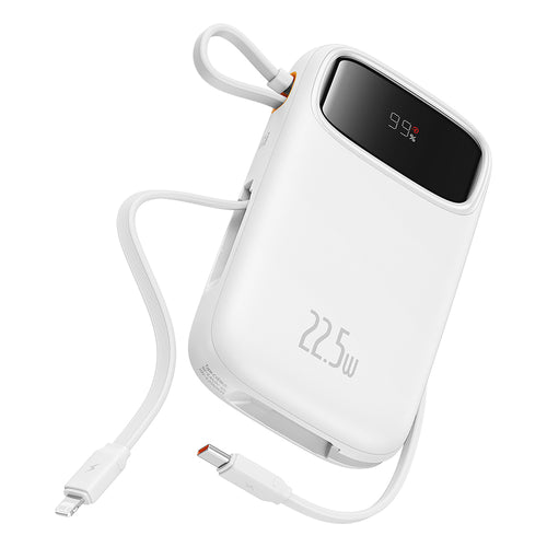 Baseus - Power Bank Qpow Pro+ (P10055003223-00) - Lightning, 2x Type-C, USB, 22.5W, 10000mAh, Cable Type-C, 30cm - White