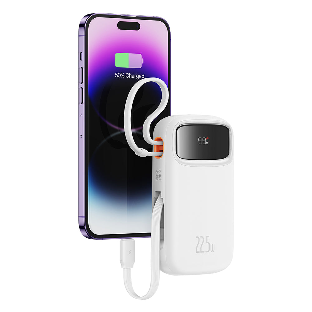 Baseus - Power Bank Qpow Pro+ (P10055003223-00) - Lightning, 2x Type-C, USB, 22.5W, 10000mAh, Cable Type-C, 30cm - White