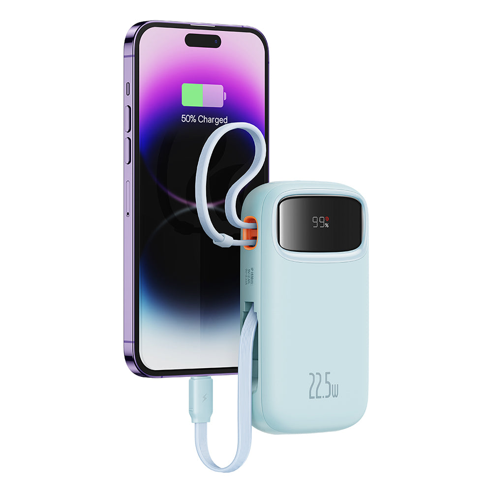 Baseus - Power Bank Qpow Pro+ (P10055003313-00) - Lightning, 2x Type-C, USB, 22.5W, 10000mAh, Cable Type-C, 30cm - Blue