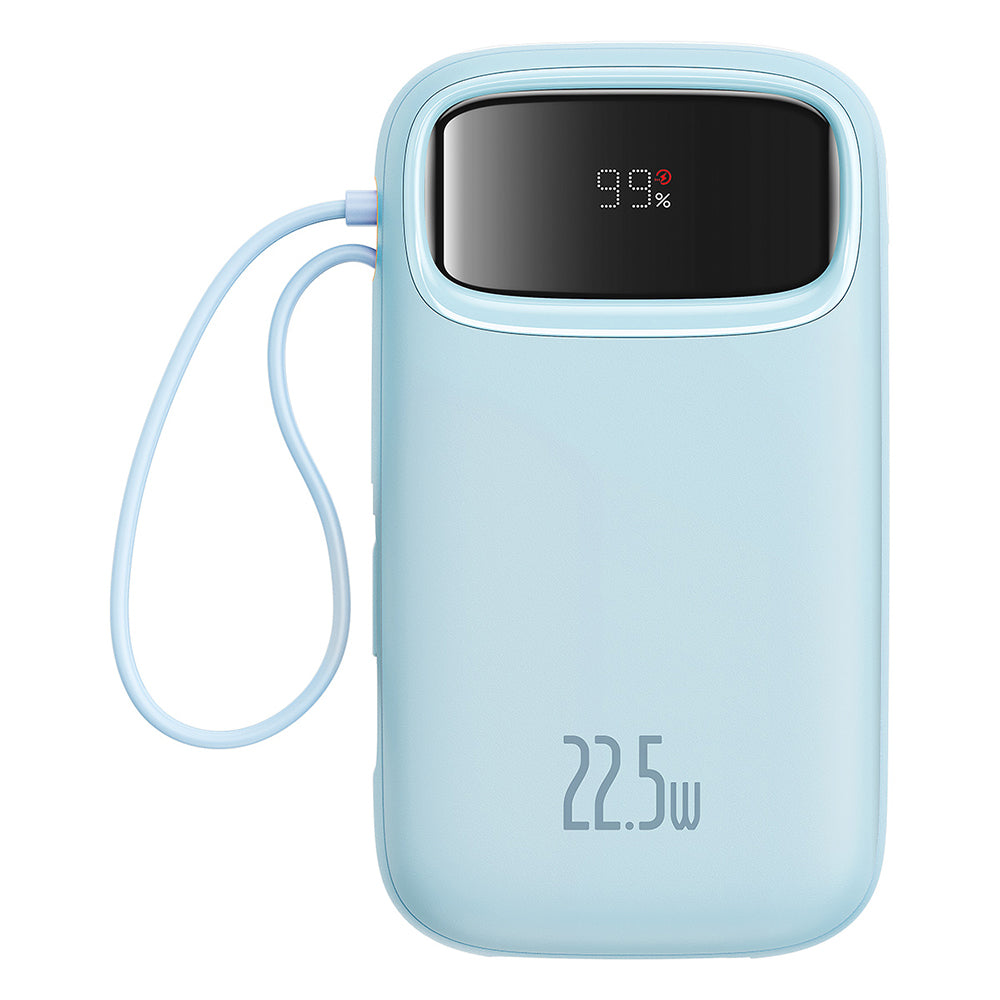 Baseus - Power Bank Qpow Pro+ (P10055003313-00) - Lightning, 2x Type-C, USB, 22.5W, 10000mAh, Cable Type-C, 30cm - Blue