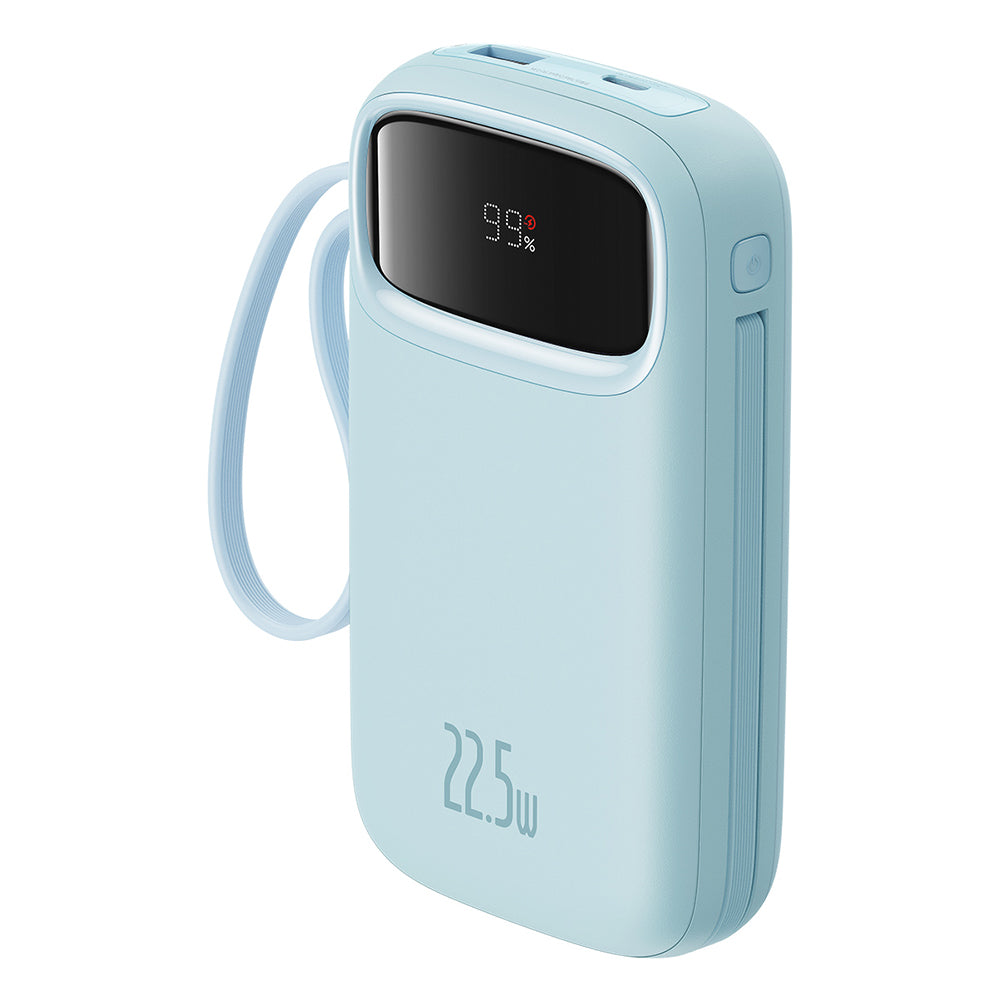Baseus - Power Bank Qpow Pro+ (P10055003313-00) - Lightning, 2x Type-C, USB, 22.5W, 10000mAh, Cable Type-C, 30cm - Blue